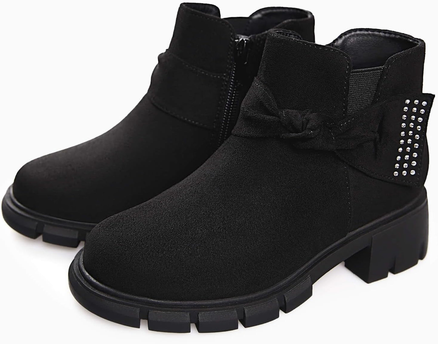 Coutgo Girls Ankle Boots with Glitter Bowknot and Zipper