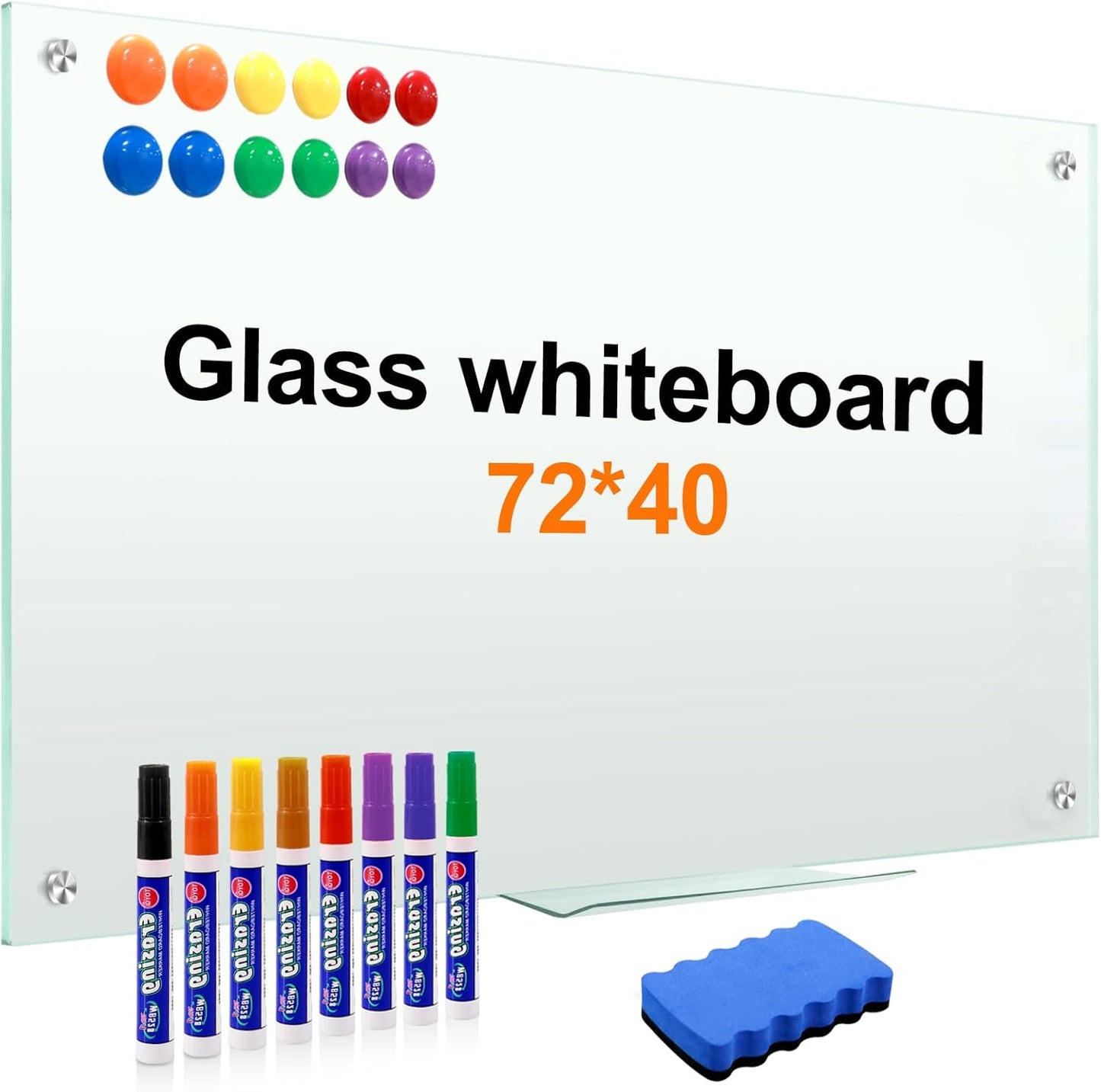 H-Qprobd 72x40 Magnetic Glass Frameless Whiteboard for Home