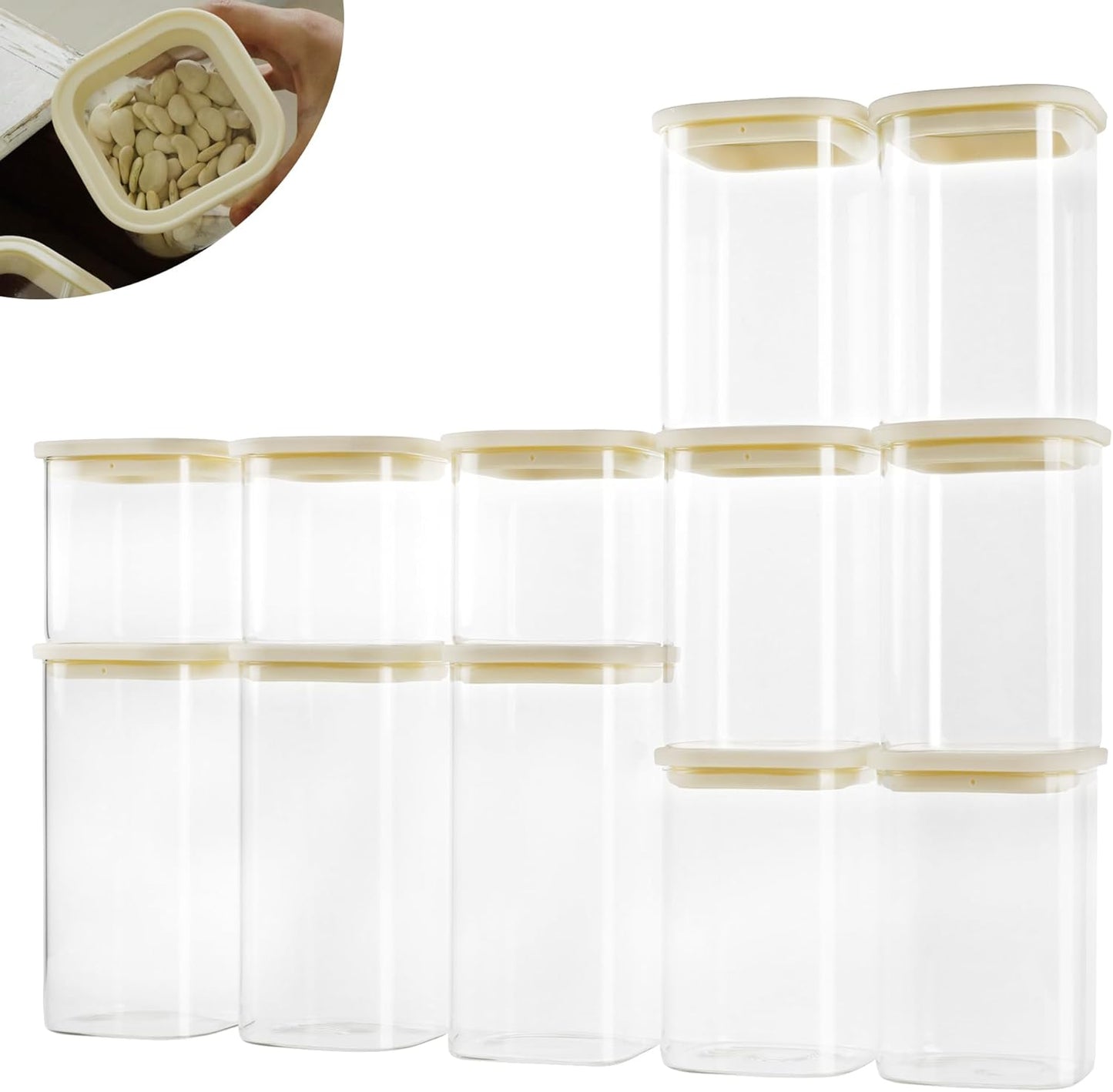 12pcs Square Glass Pantry Storage Containers for Fresh Food