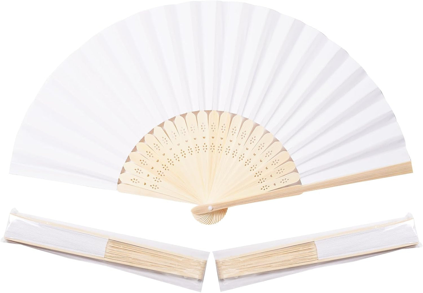 50pcs White Paper Hand Fan for Weddings and Home Decoration