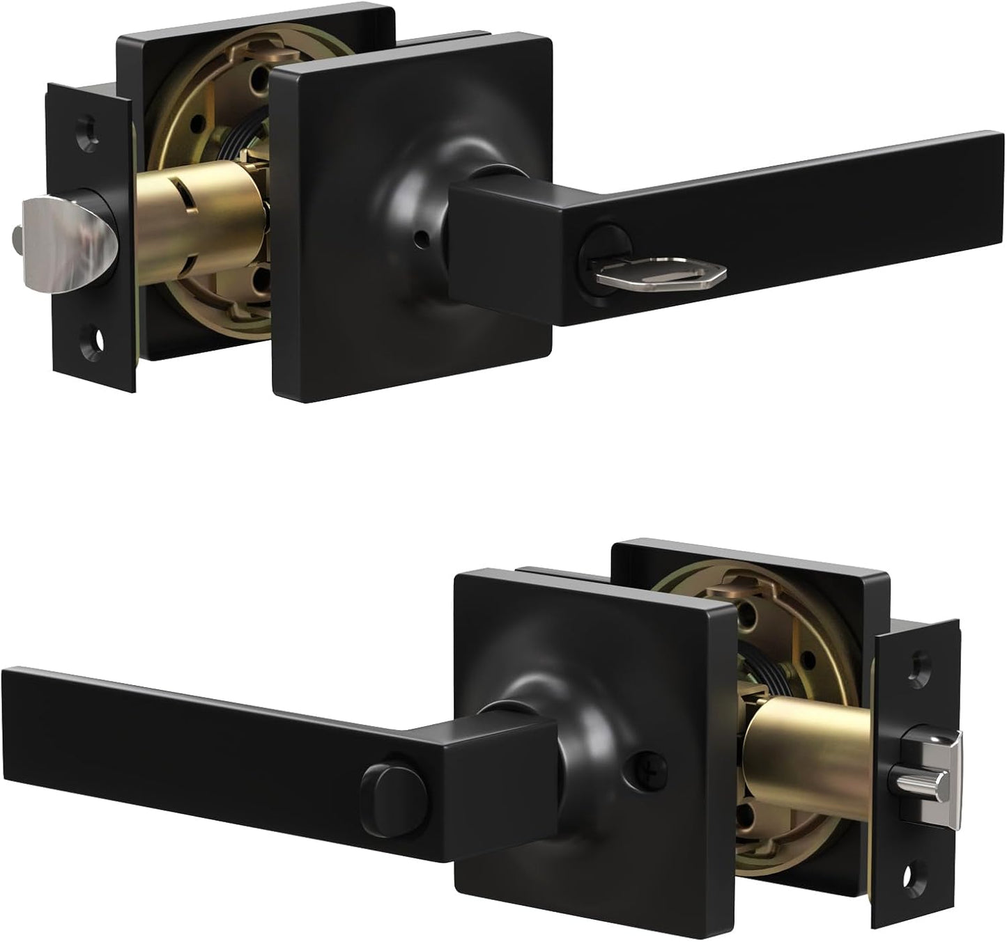 Entry Exterior Door Handle with Turn Lock - Secure Black Knobs