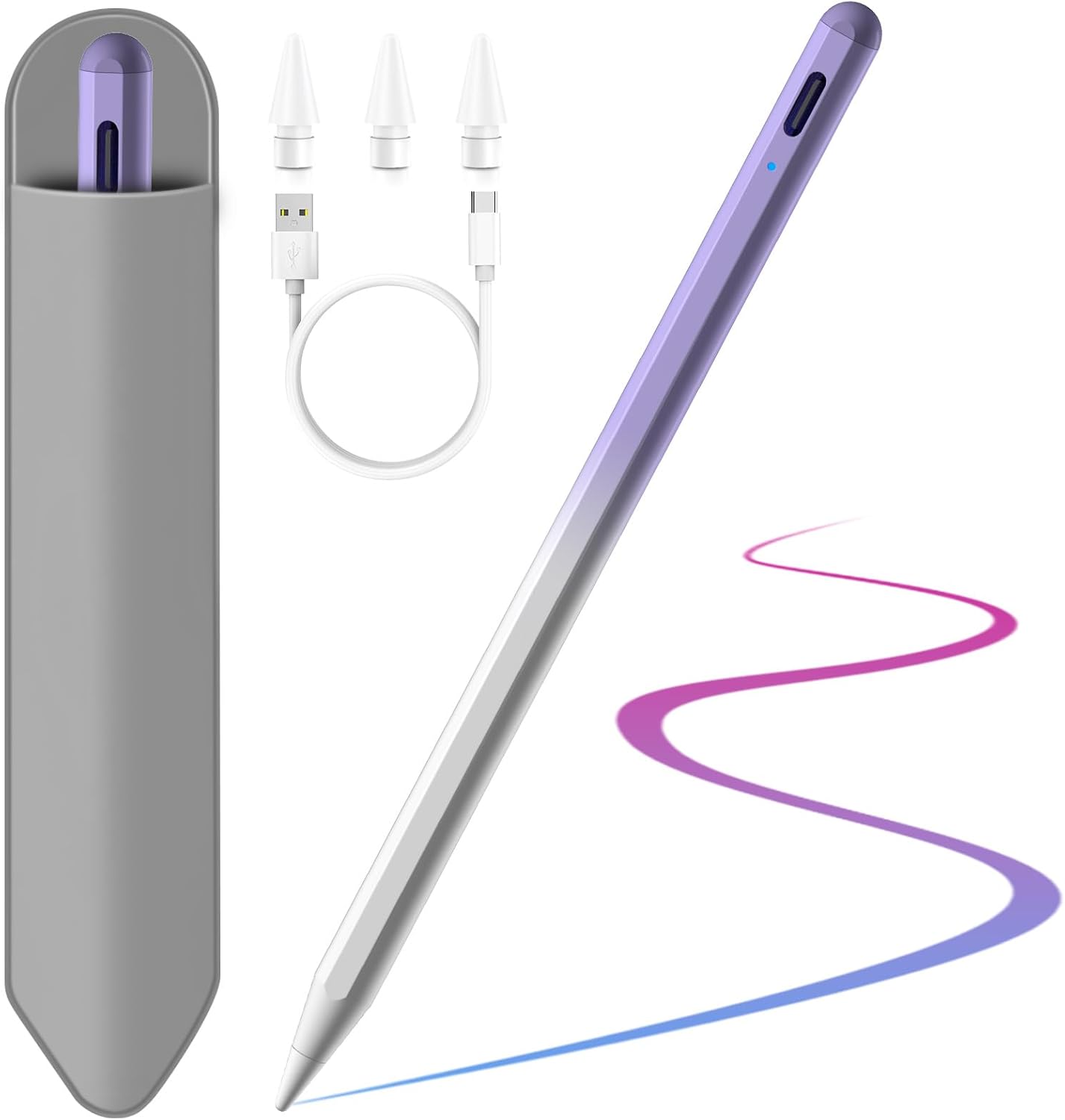 COOCTECH Purple White Stylus Pen - iPad Pro Compatible with Palm Rejection