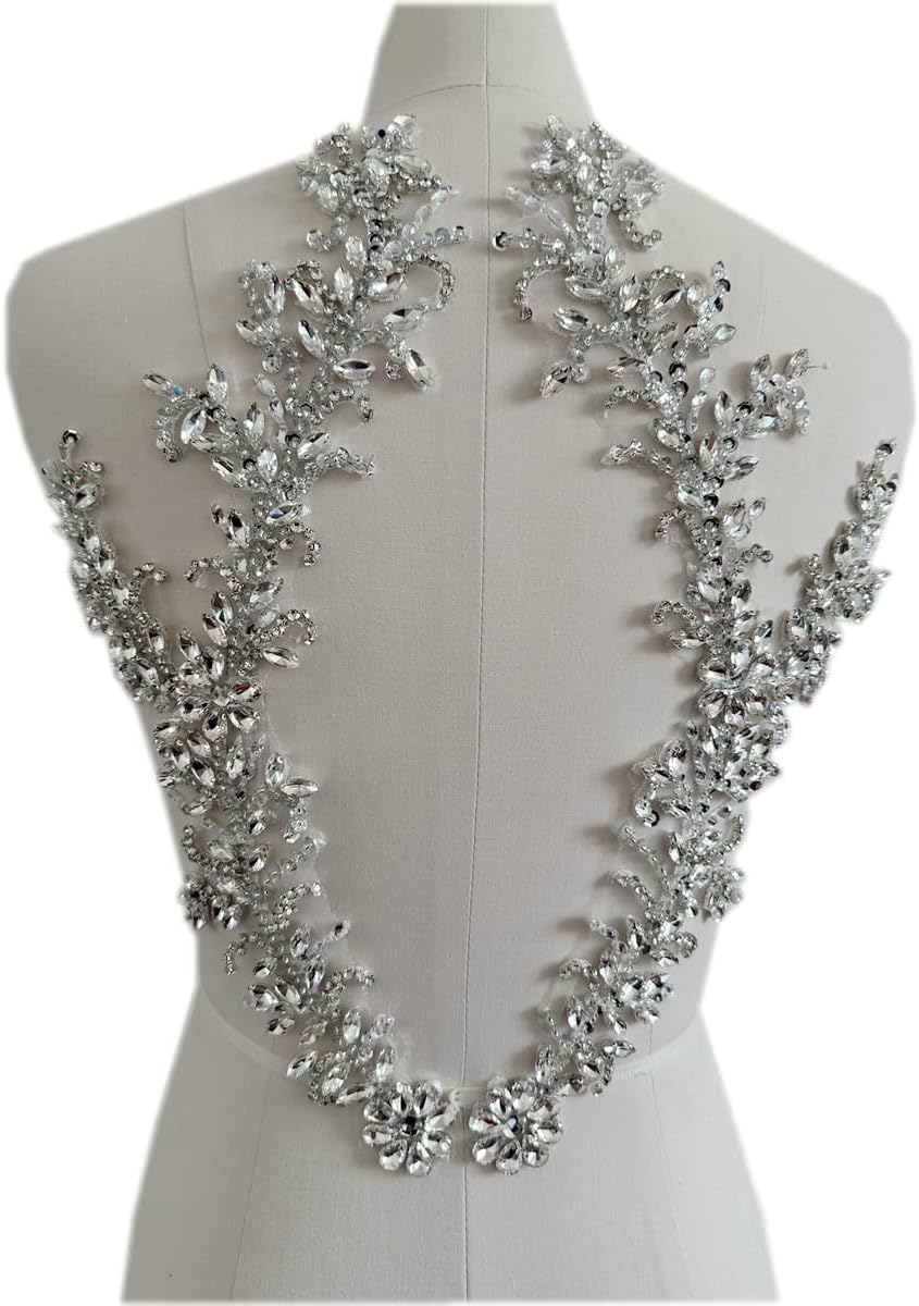 Handmade Rhinestones Lace Trim Patches for Dress DIY Accessories