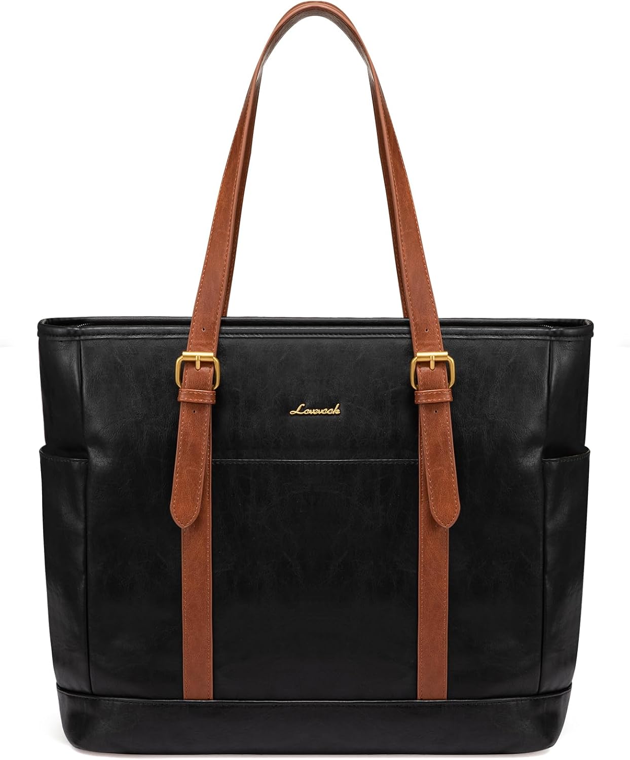 LOVEVOOK Vintage Leather Laptop Tote Bag for Women, 17.3 in