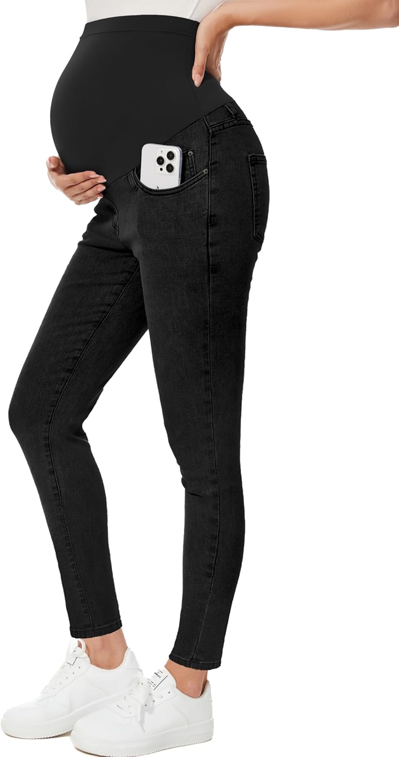 PACBREEZE Women's Maternity Jeans Over Belly Skinny Stretchy Denim
