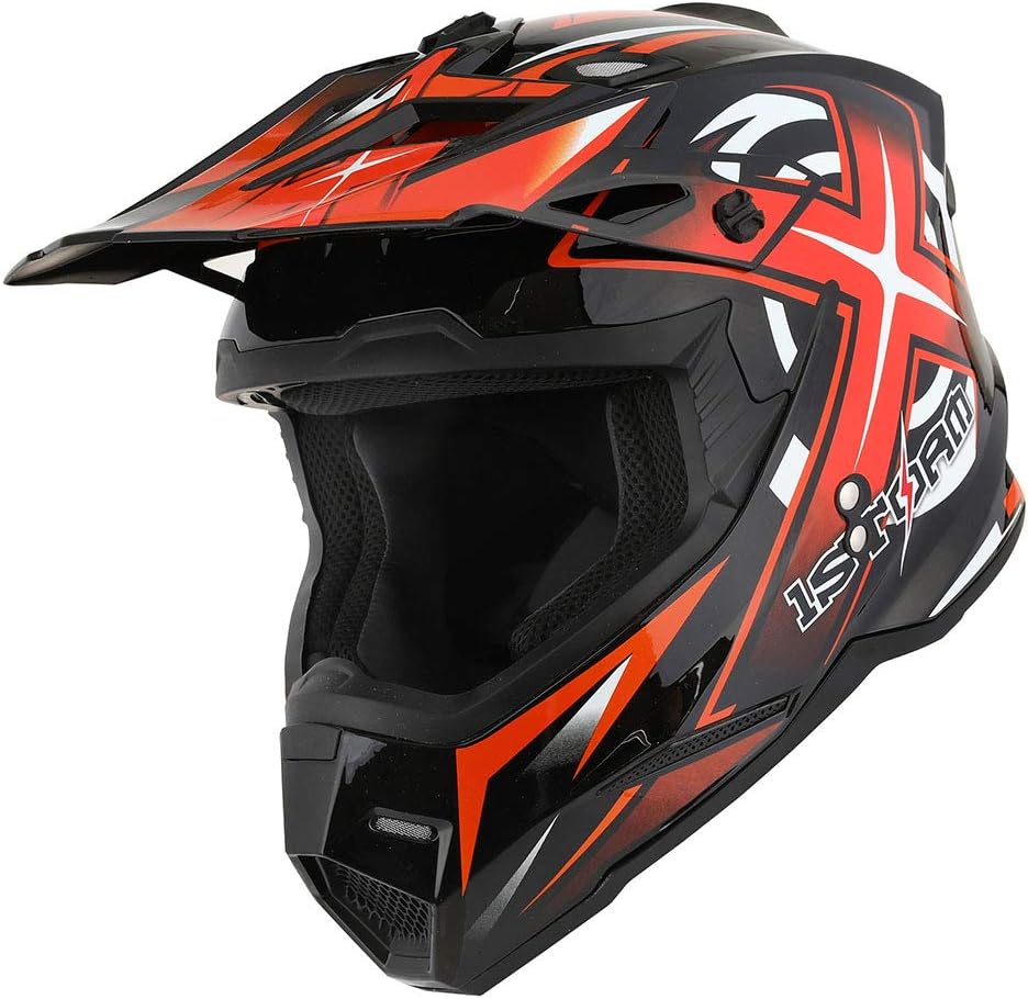1Storm Adult Motocross Helmet HF801 Sonic Orange for Safety