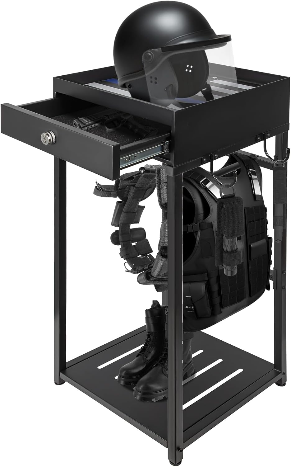 Police Gear Rack with Hooks and Thin Blue Line Flag for Duty