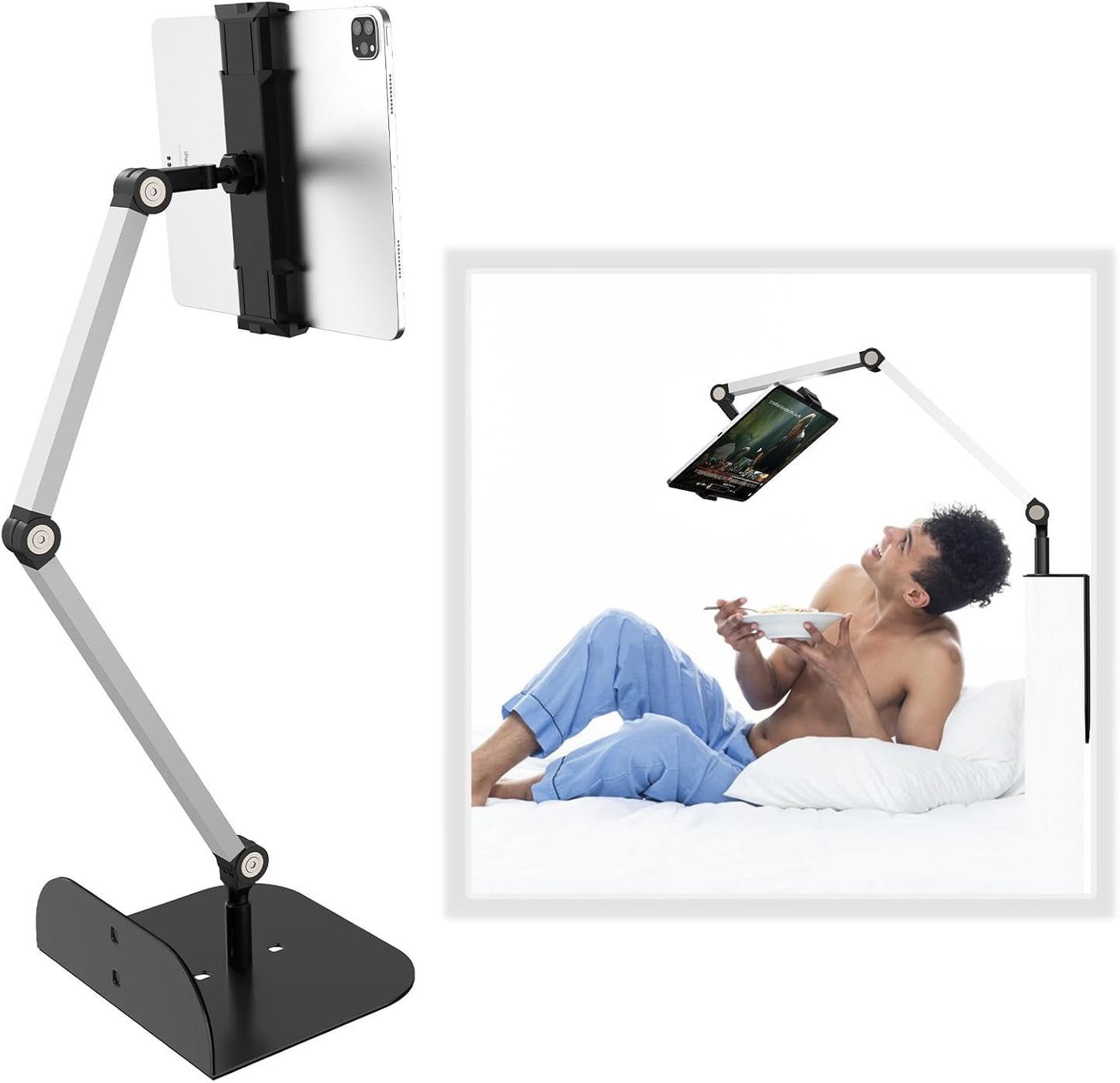 Silver Brushed Dual-Use Phone and Tablet Holder for Bed