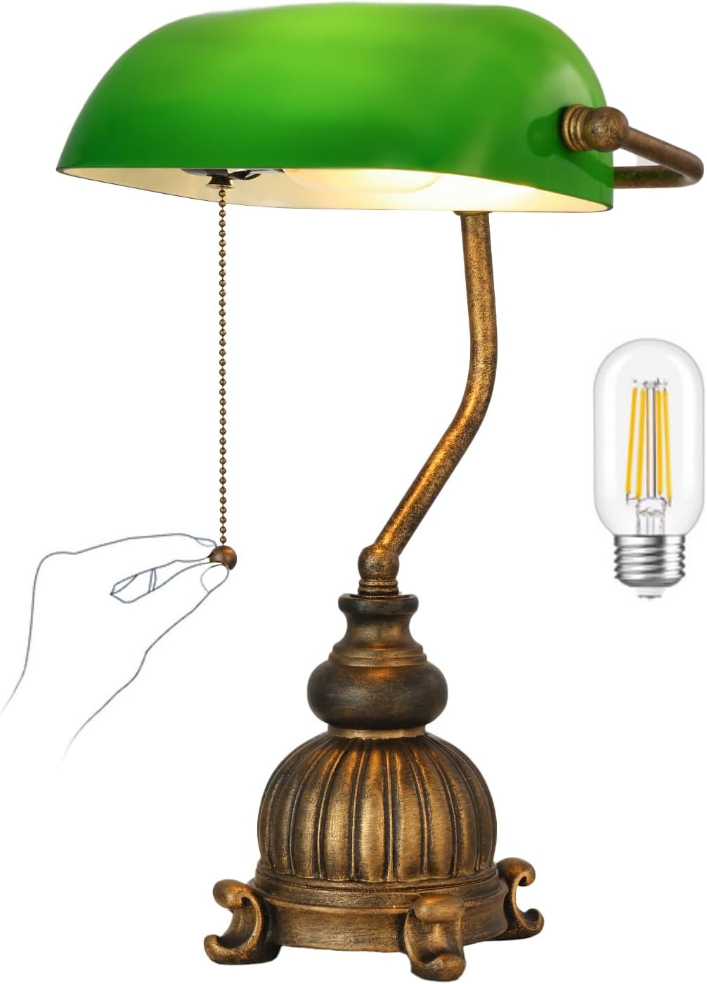 Newrays Retro Green Glass Bankers Desk Lamp for Home Office