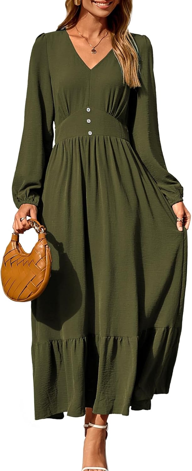 Dokotoo Womens Long Sleeve V Neck Maxi Dress for 2025 Fashion