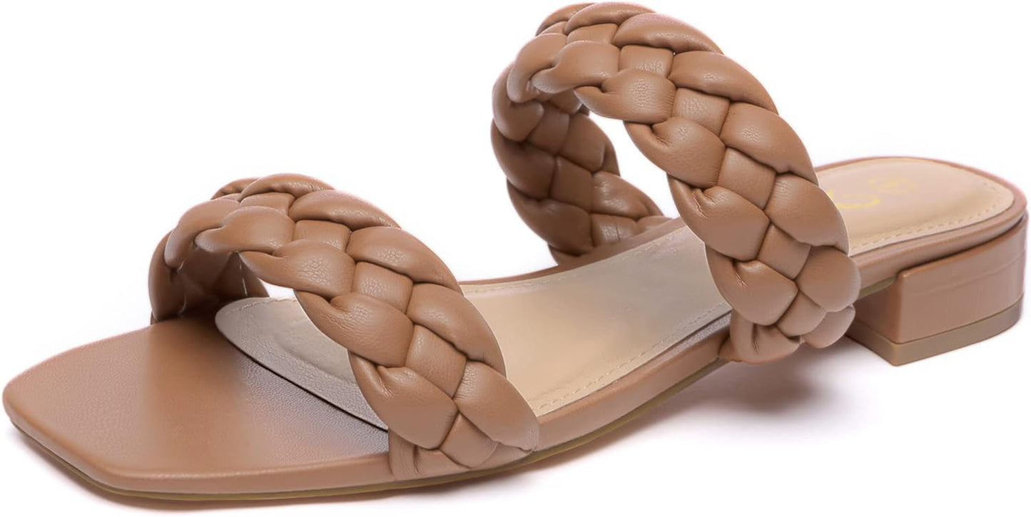Athlefit Women's Square Open Toe Braided Sandals for Comfort