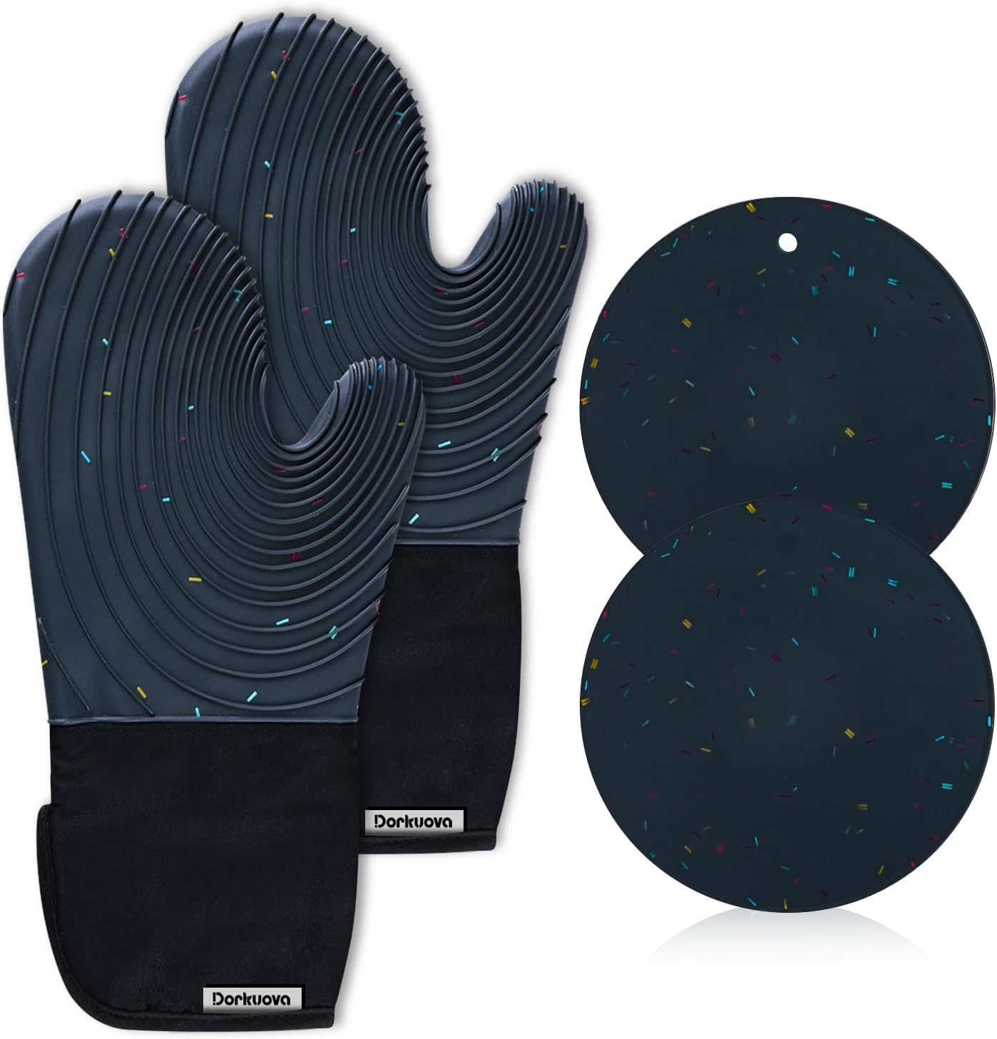 BPA-Free Silicone Oven Mitts Set: Long Cooking Gloves & Trivets