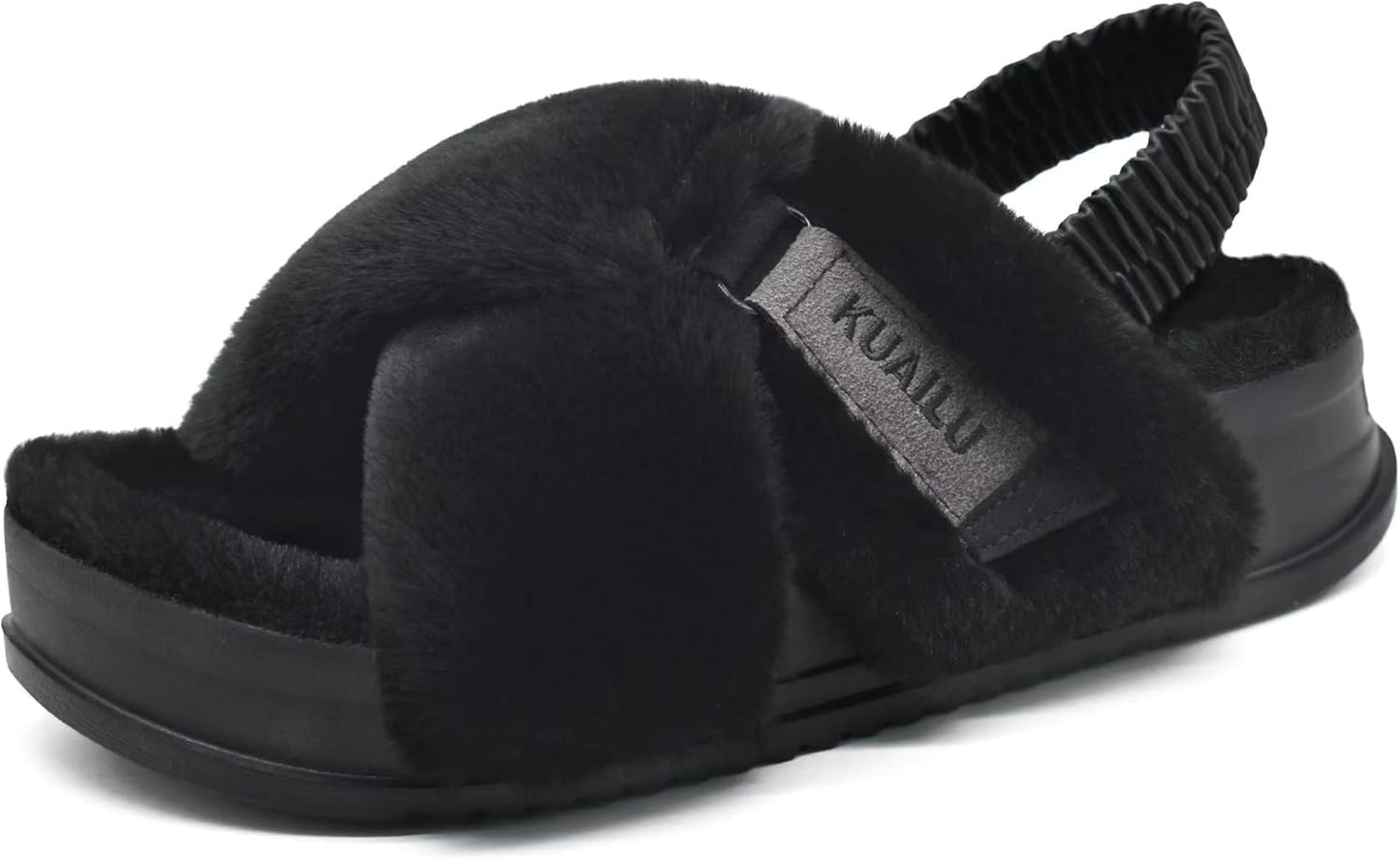 KuaiLu Womens Fuzzy Criss Cross Band Platform Slippers Review