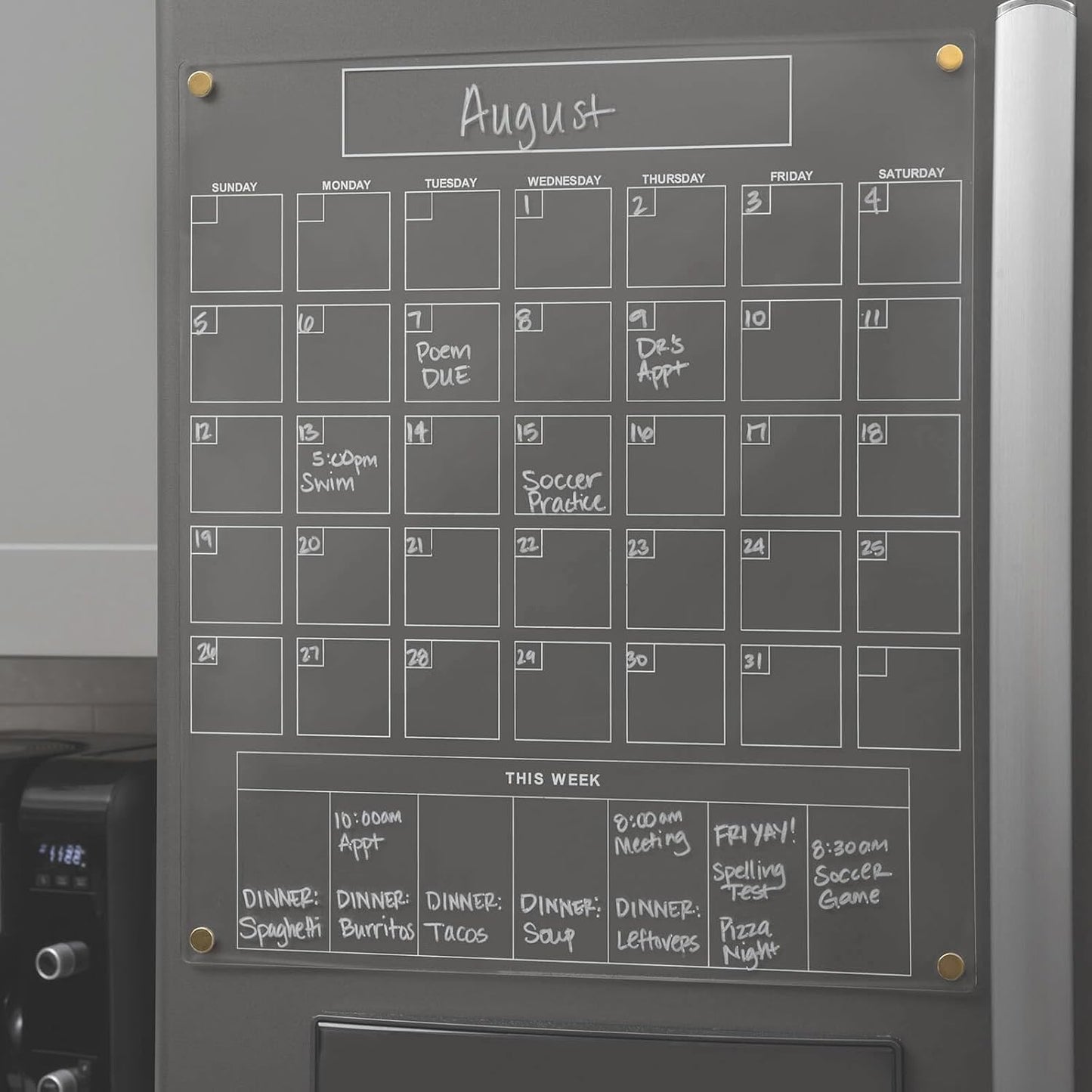 Acrylic Magnetic Calendar for Refrigerator - Clear Dry Erase 2025