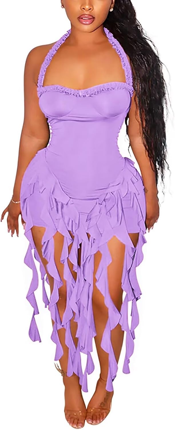 Aro Lora Womens Sexy Halter Neck Mini Dress for Parties