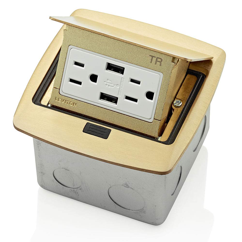 Leviton Pop-Up Floor Box with USB Charger and 15 Amp Outlet