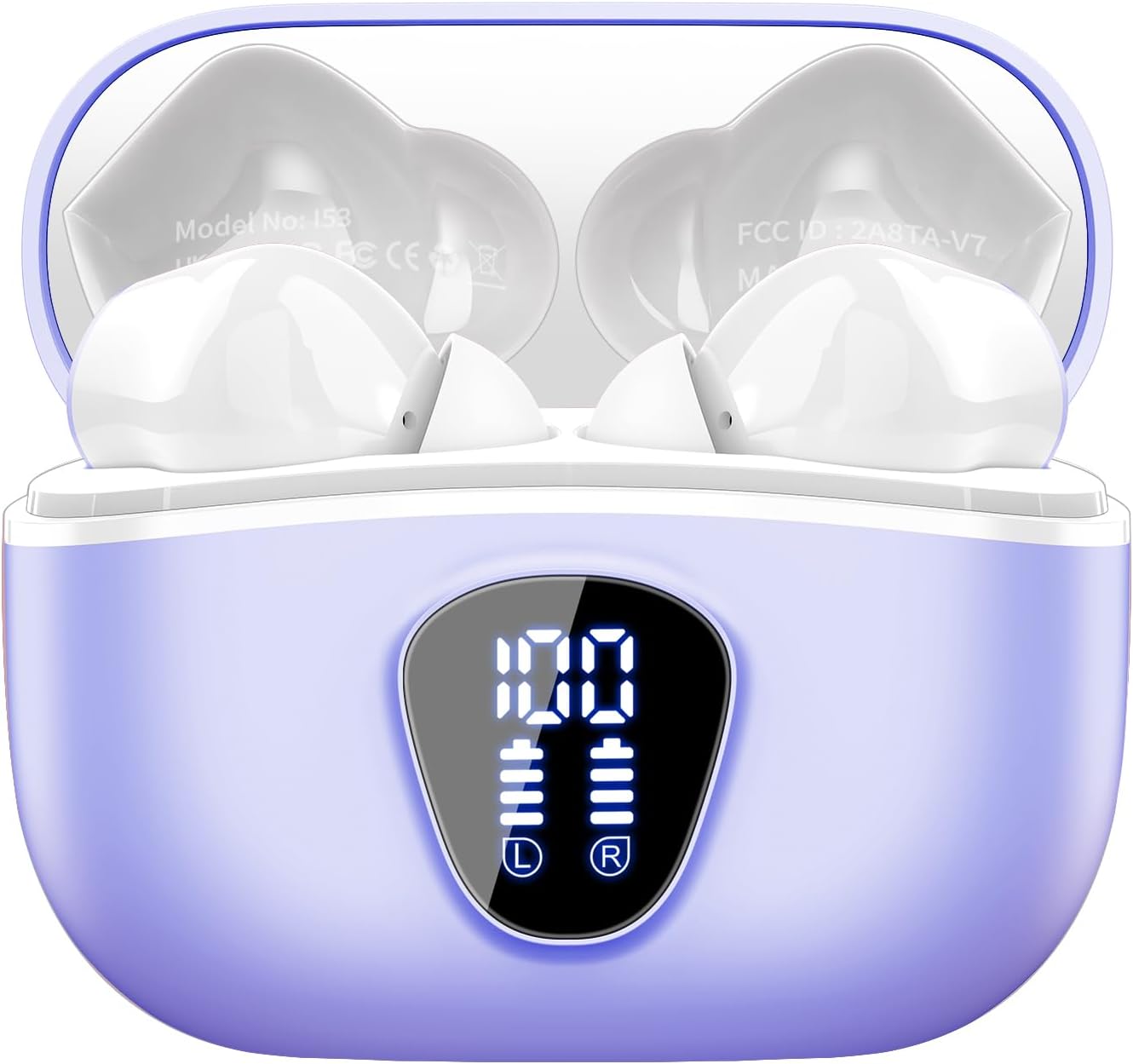 HiFi Stereo Wireless Earbuds: 40H Playback, Noise Cancelling, IP7 Waterproof - Taro Purple