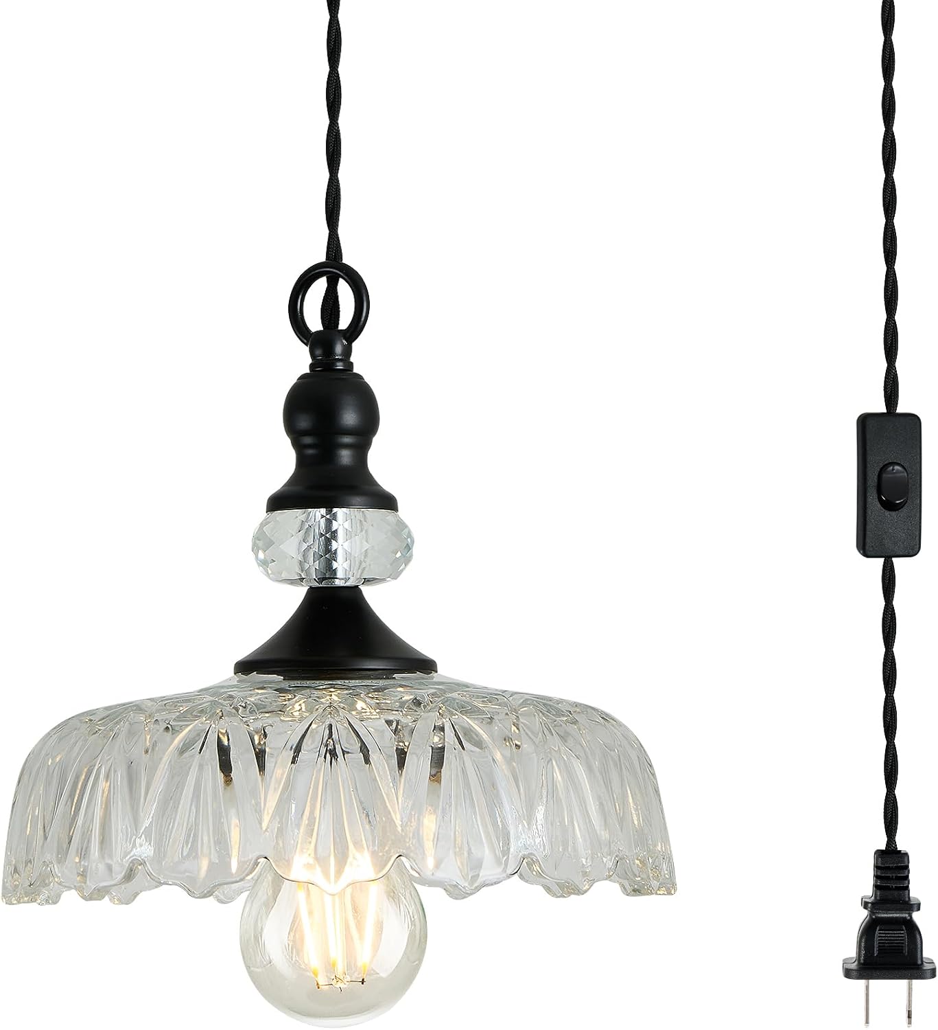 CVKASH Plug in Glass Pendant Light Fixture for Vintage Style