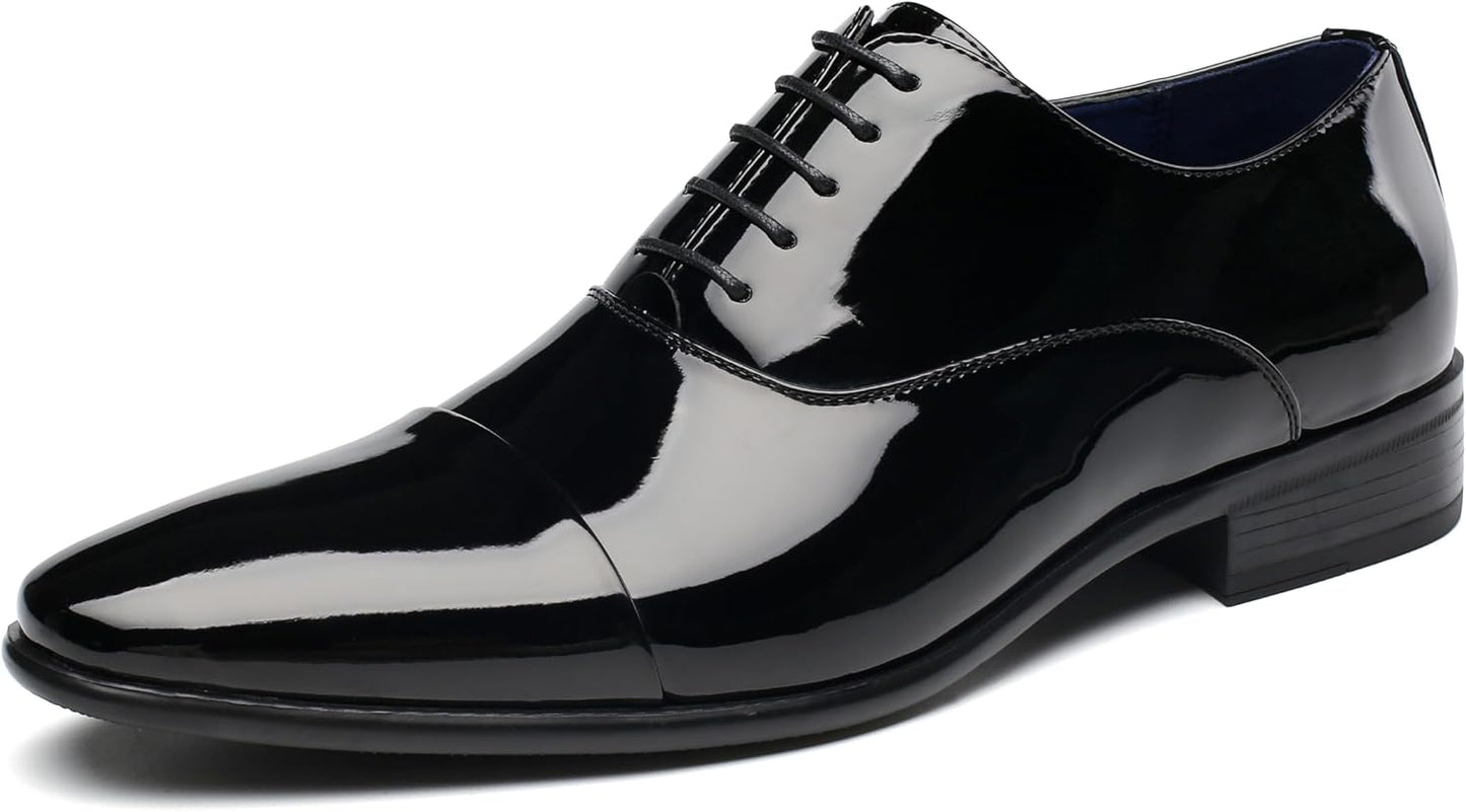 Mens Faux Patent Leather Classic Lace-up Formal Oxford Shoes