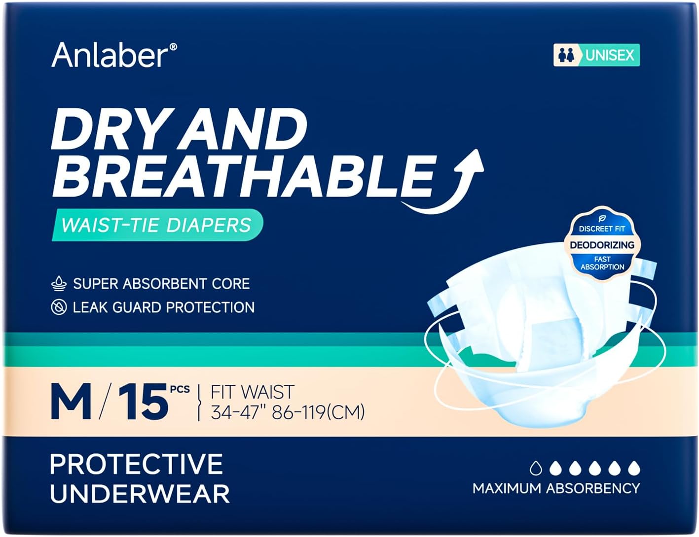 Anlaber 15ct Medium Incontinence Underwear - Maximum Absorbency & Odor Control!