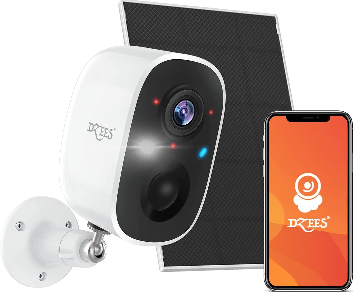 Dzees Solar Outdoor Security Cameras - 2K Night Vision, Solar Panel, AI Detection