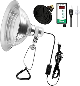 150W Reptile Ceramic Heat Bulb with Clamp Lamp and Thermostat