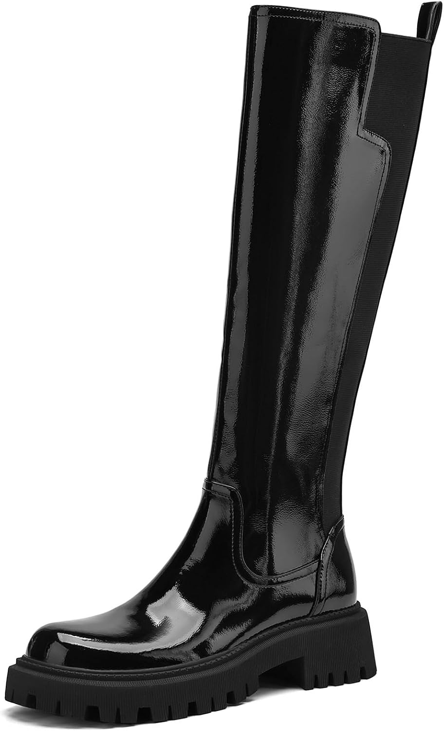 Women's Knee High Boots Fashion Platform Lug Sole Tall Riding Boots