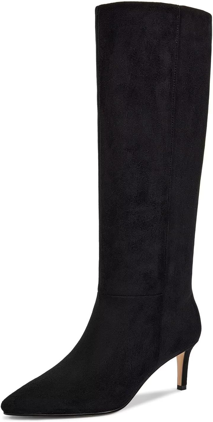Knee High Boots for Women with Kitten Heel and Pointed Toe Design
