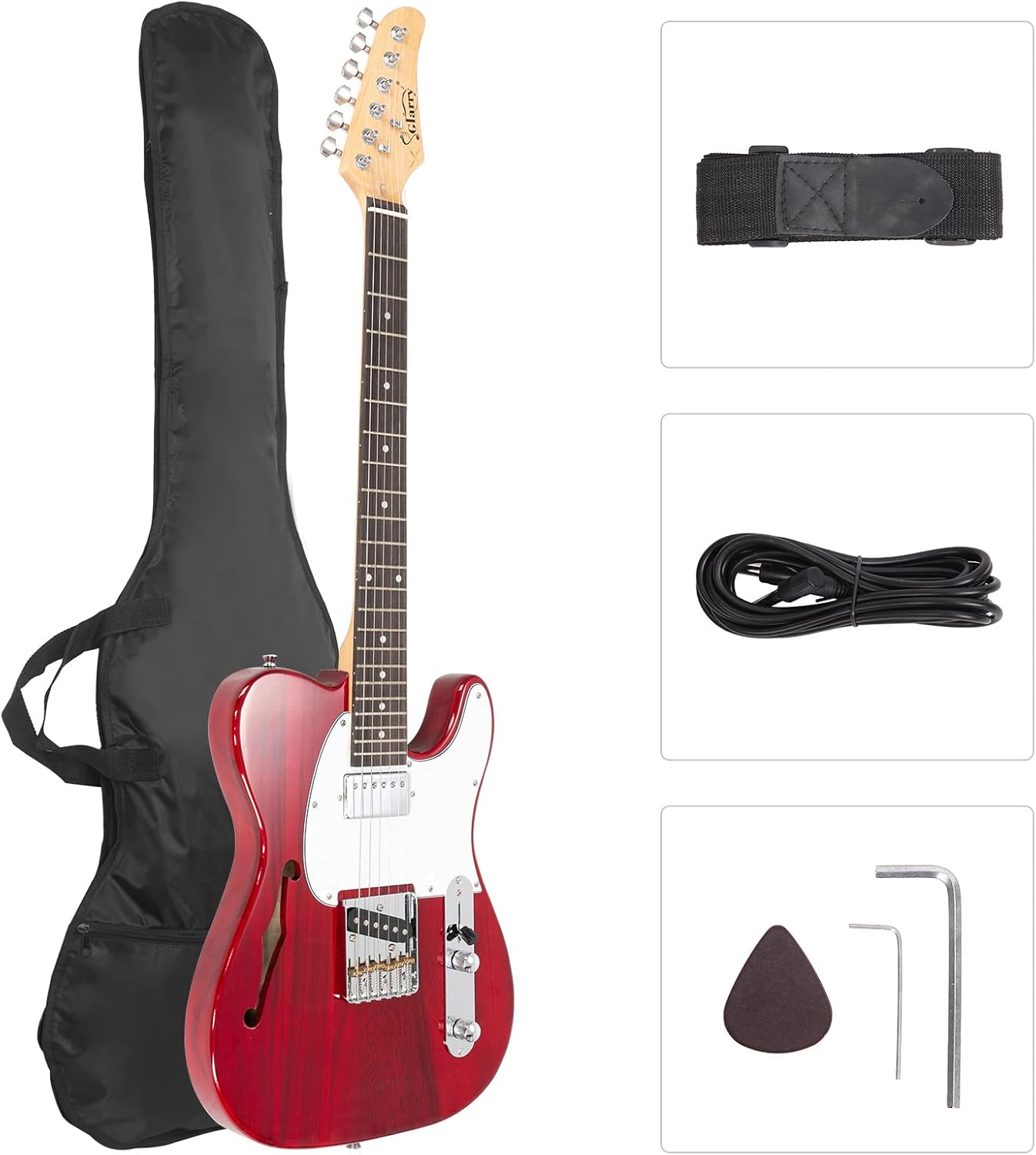 GLARRY 39 Semi-Hollow Electric Guitar for Music Lover, HS Pickups, Rosewood Fingerboard
