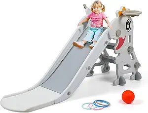 Indoor Slide for Toddlers 1-3, Foldable Kids Playset with Hoop