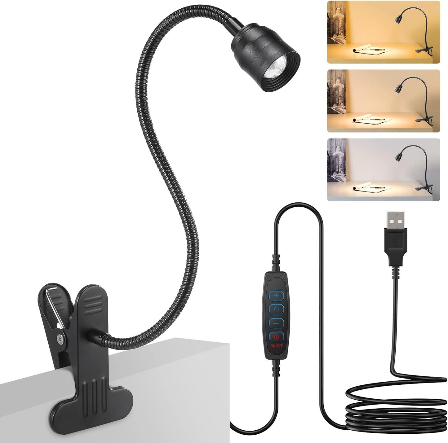 Dimmable Clip-On Book Light, Flexible Gooseneck, Zoomable Beam