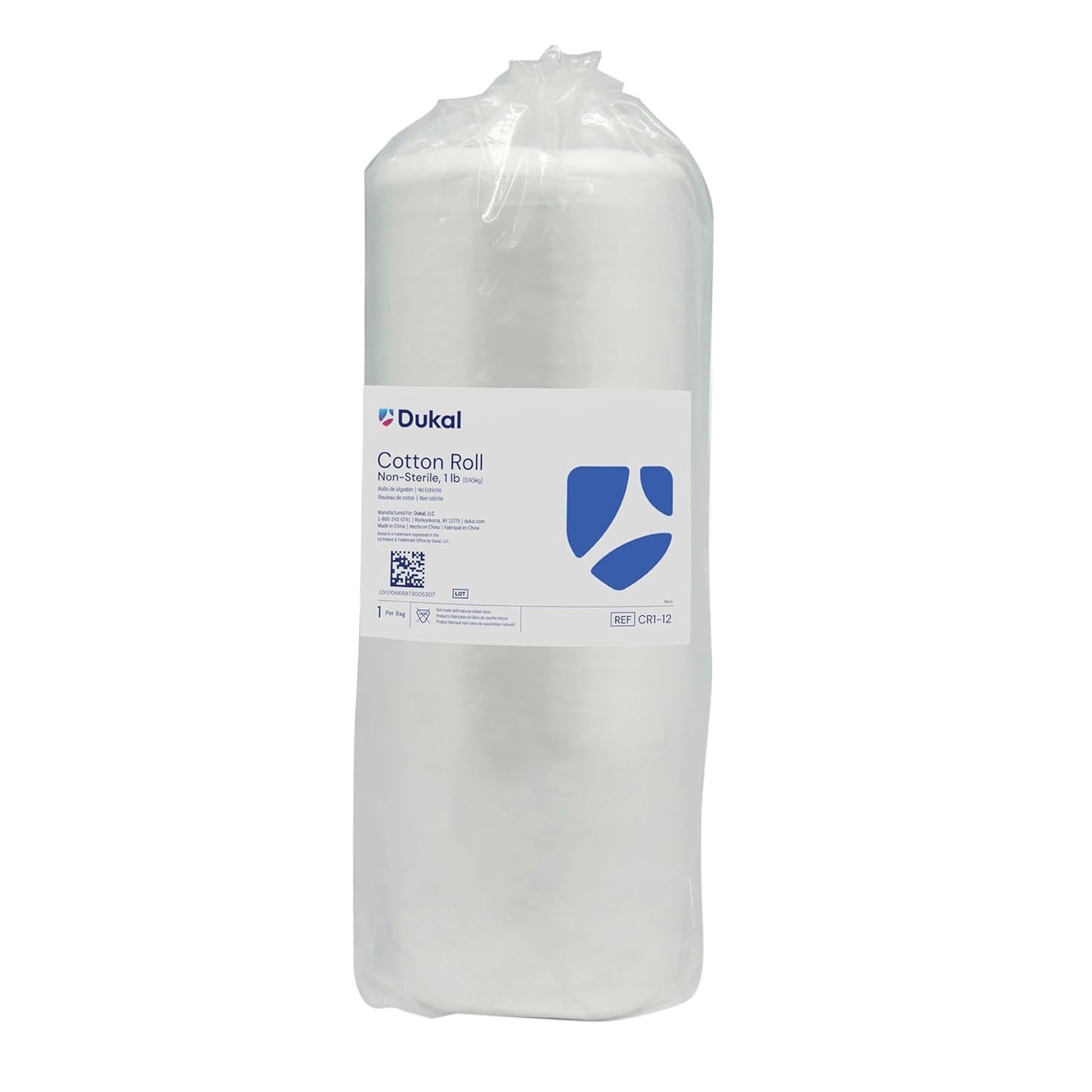 Dukal CR1-12 Cotton Roll, 1 lb., White, Pack of 12 for Versatile Use