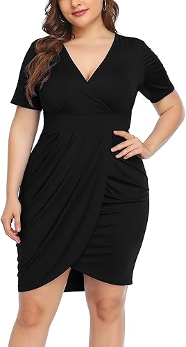 POSESHE Womens Plus Size Short Sleeve Deep V Neck Dress Review