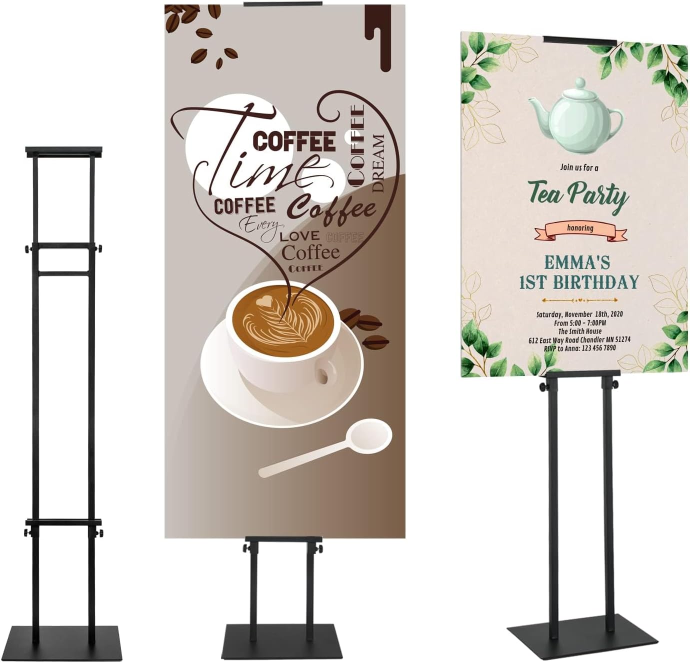 Black Pedestal Poster Sign Stand for Adjustable Height Displays