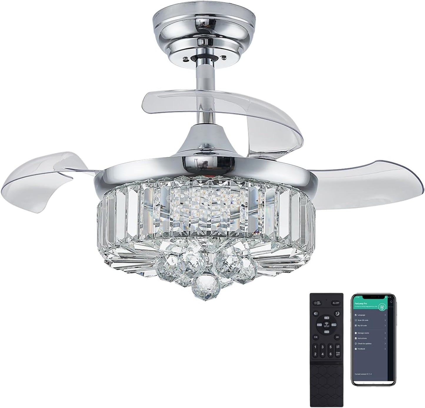 DuMaiWay 30 Chandelier Ceiling Fan with Light and Timer