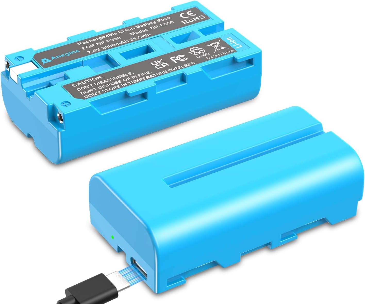 NP-F550 Battery 2900mAh with USB-C Charging Cable for Sony