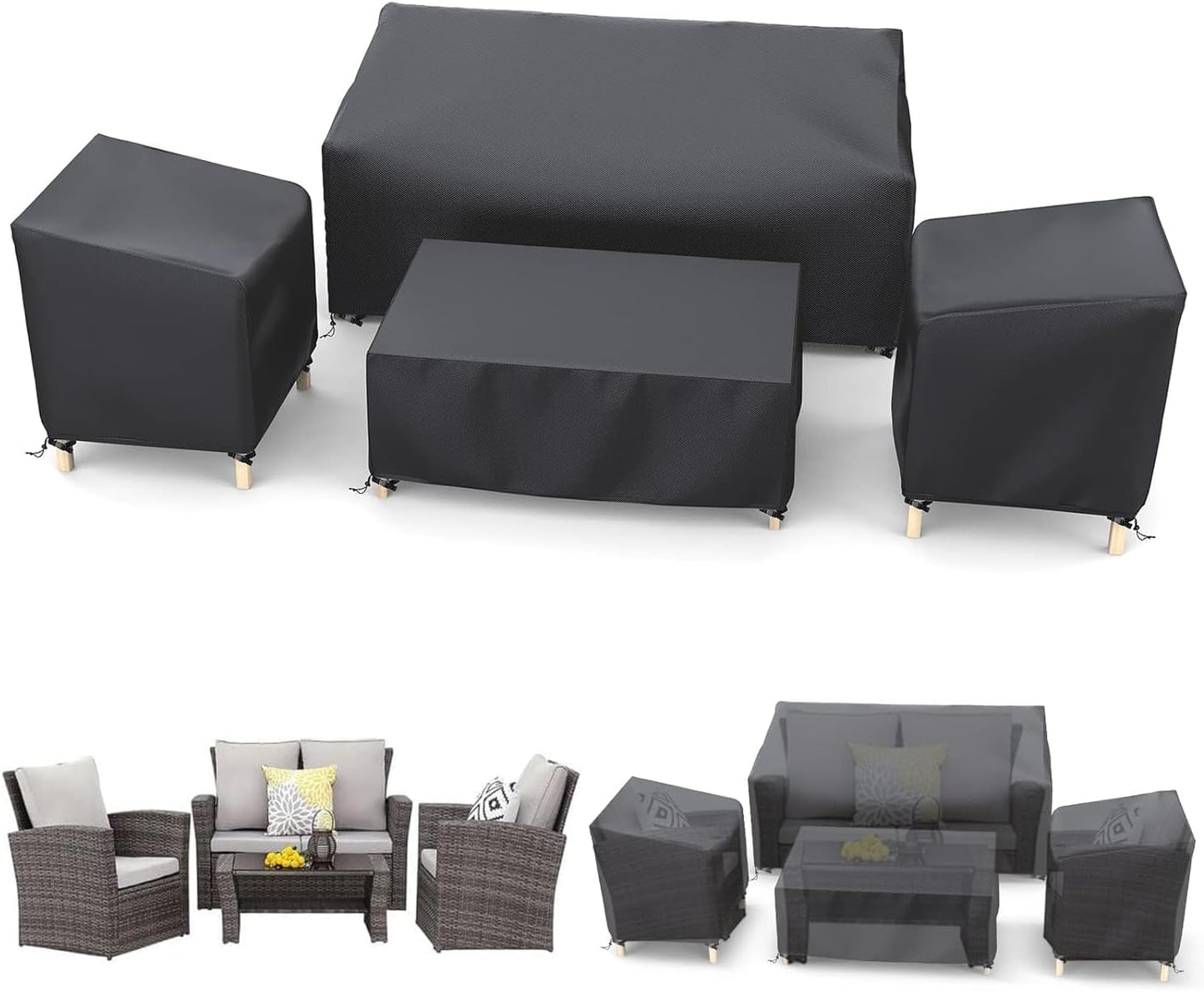 STARTWO Heavy Duty 600D Patio Furniture Covers 4-Piece Set