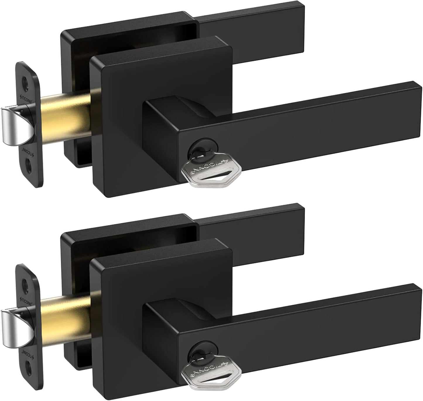 TICONN Matte Black Door Handle Heavy Duty Square Lever Set