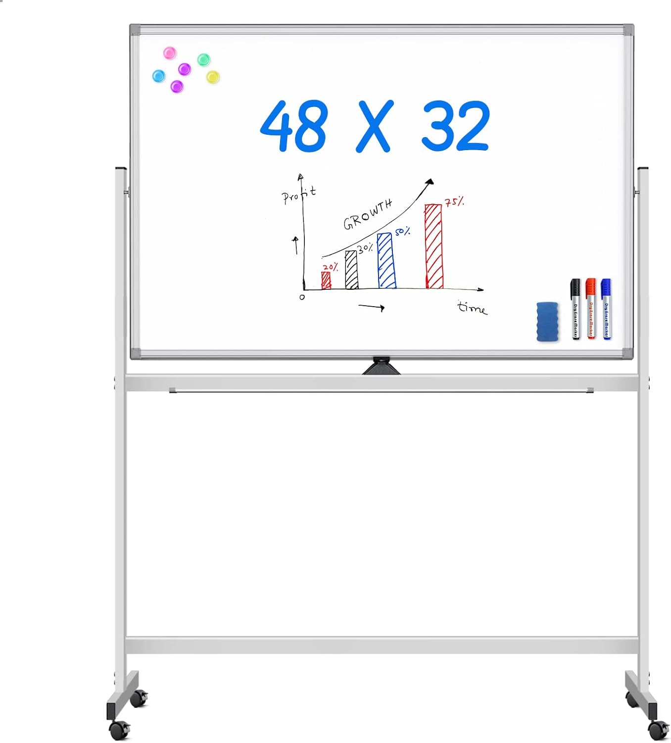 Maxtek Rolling White Board on Wheels for Office and Classroom Use