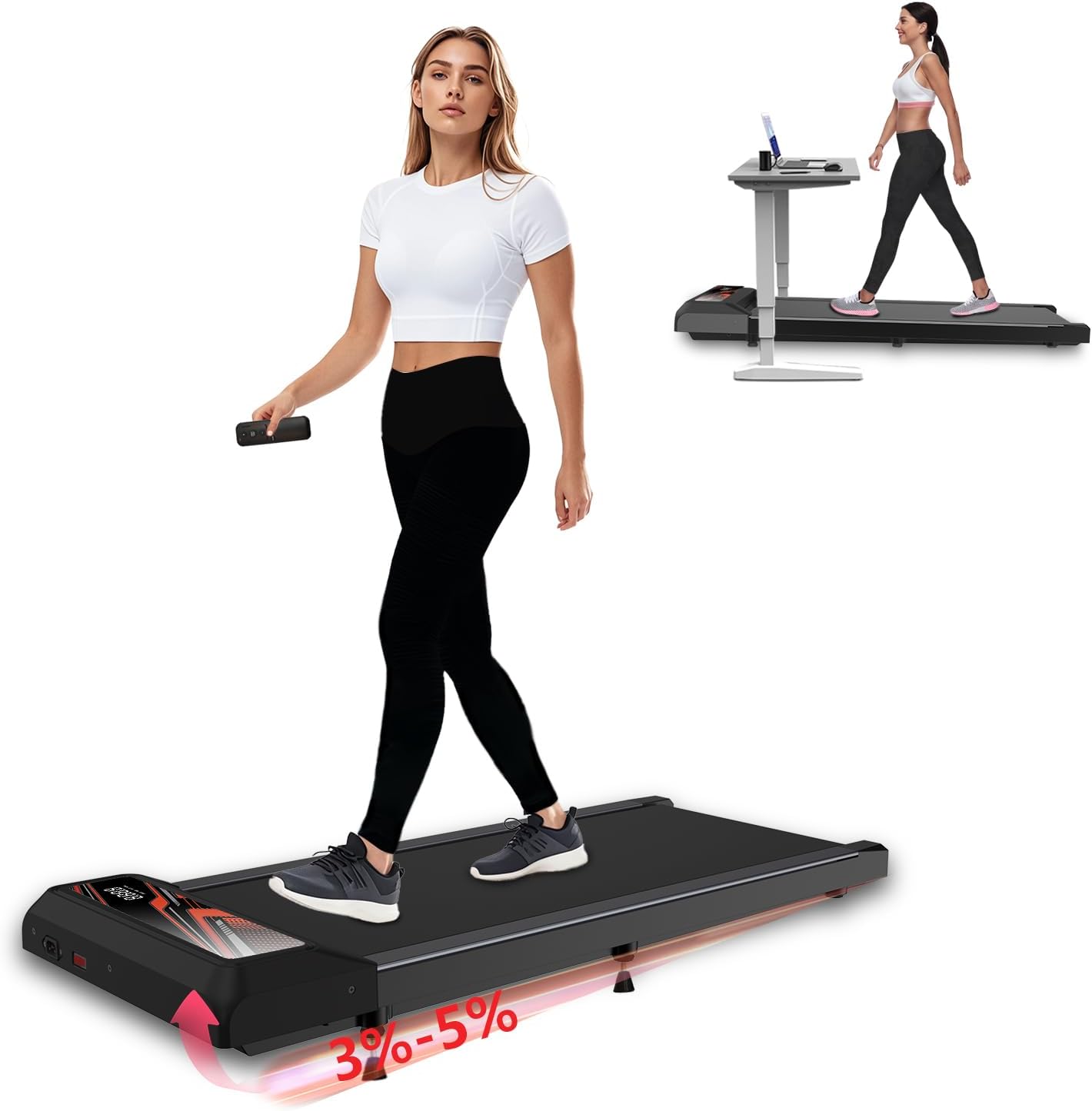 Compact Under Desk Treadmill - Quiet, Incline, Remote