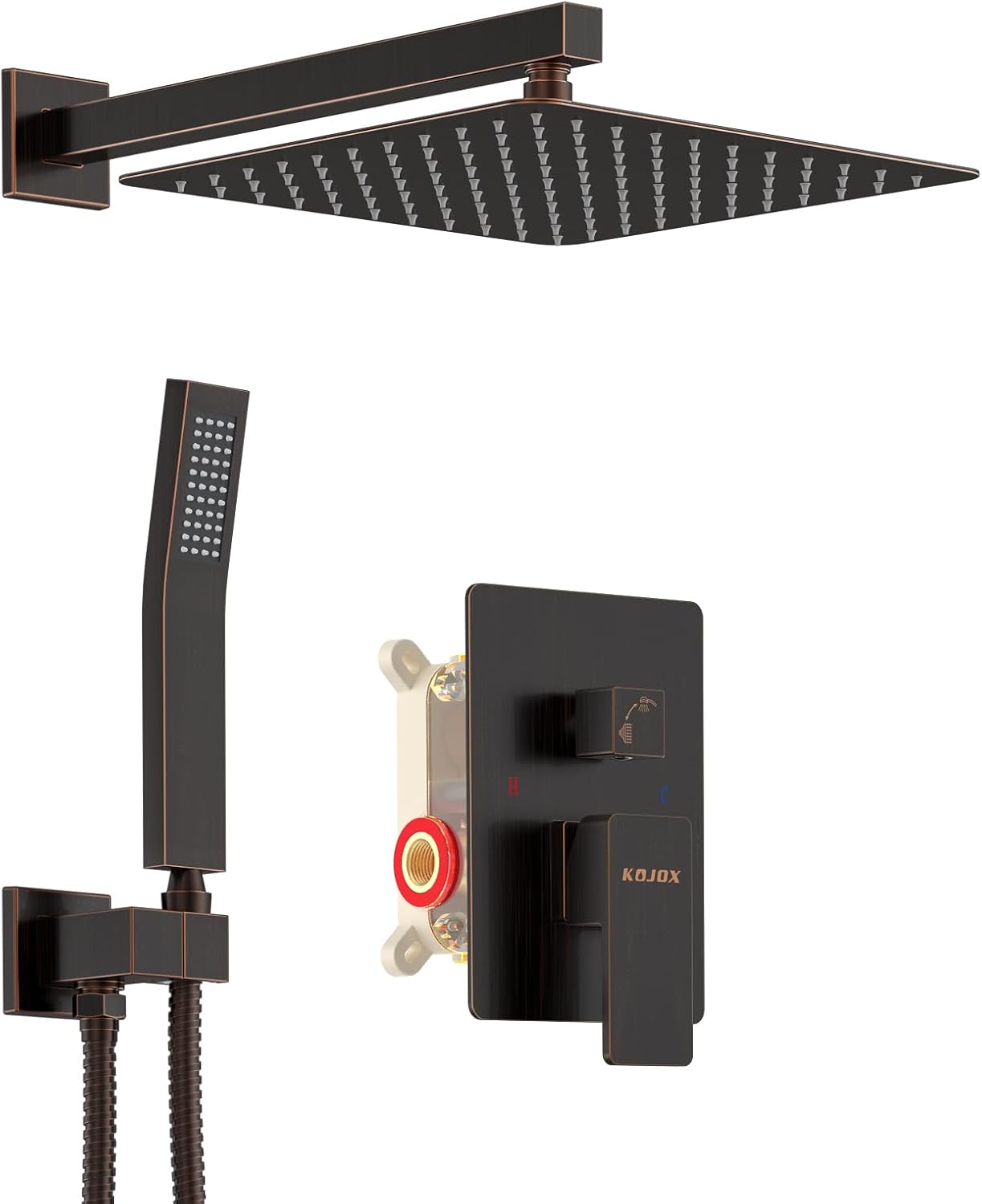 KOJOX Oil Rubbed Bronze Shower System with 12 Inch Rainfall Head