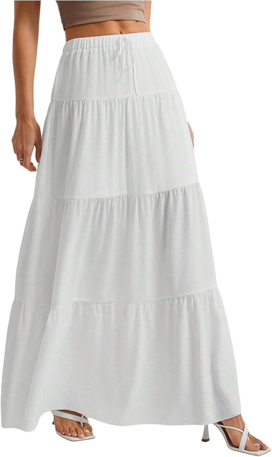 Verdusa Women's Boho Flared Ruffle Maxi Skirt for Summer Style