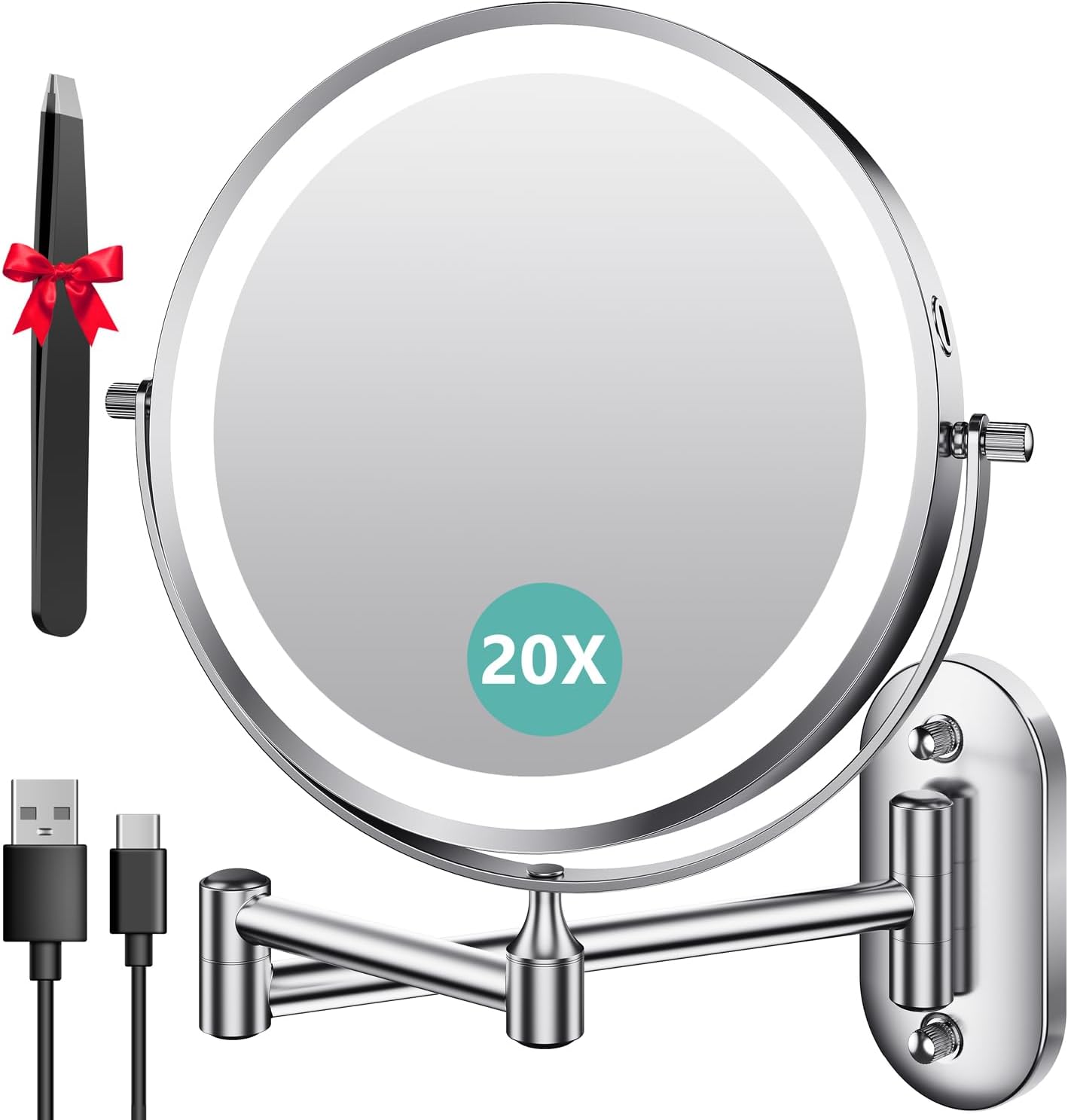 1X/20X Wall Mounted Makeup Mirror with Light for Flawless Beauty