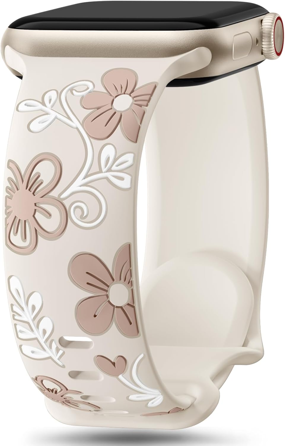 Engraved Floral Band for Apple Watch, Elegant Style