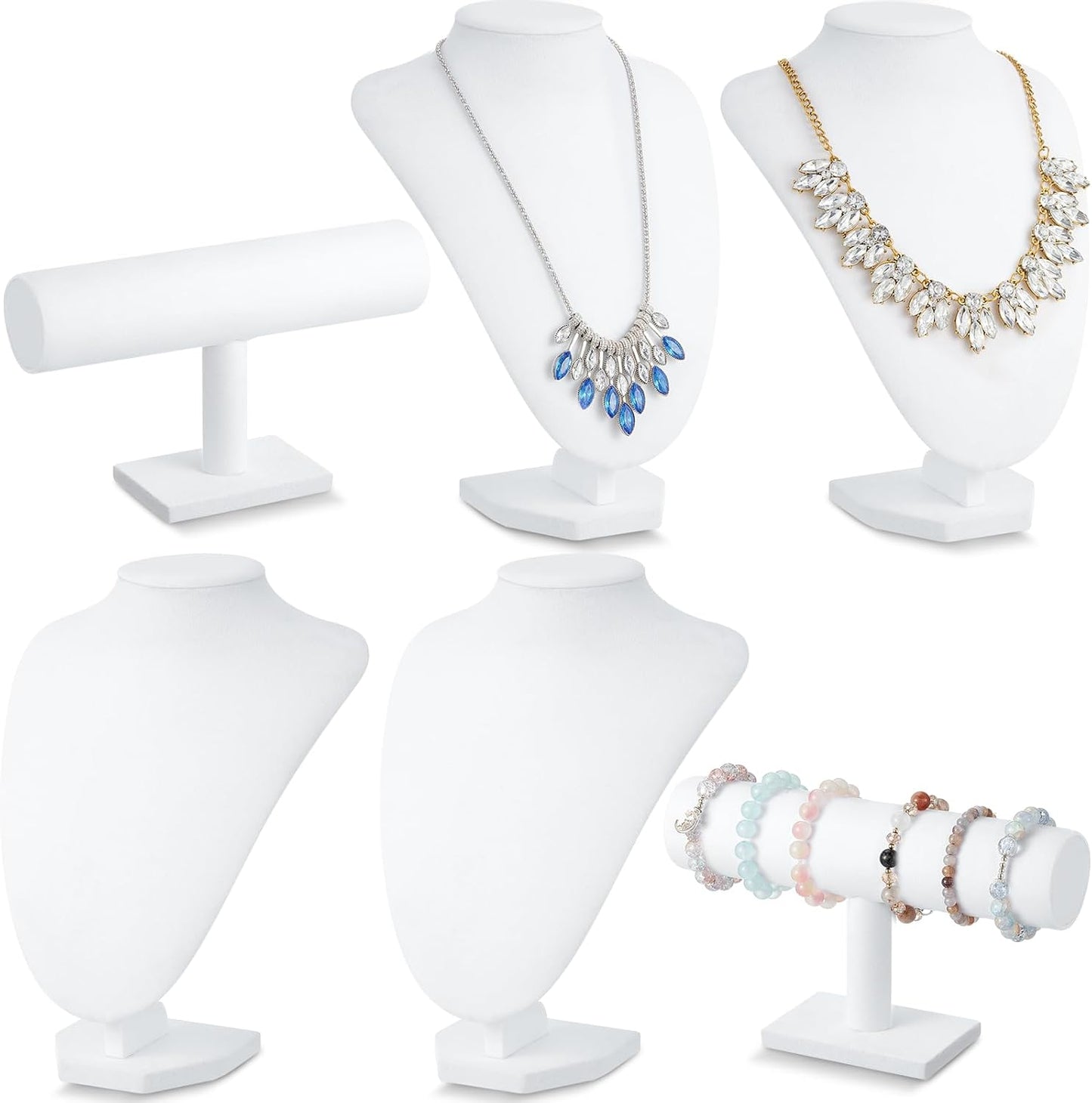 6 Pcs Jewelry Display Set for Necklaces and Bracelets - White