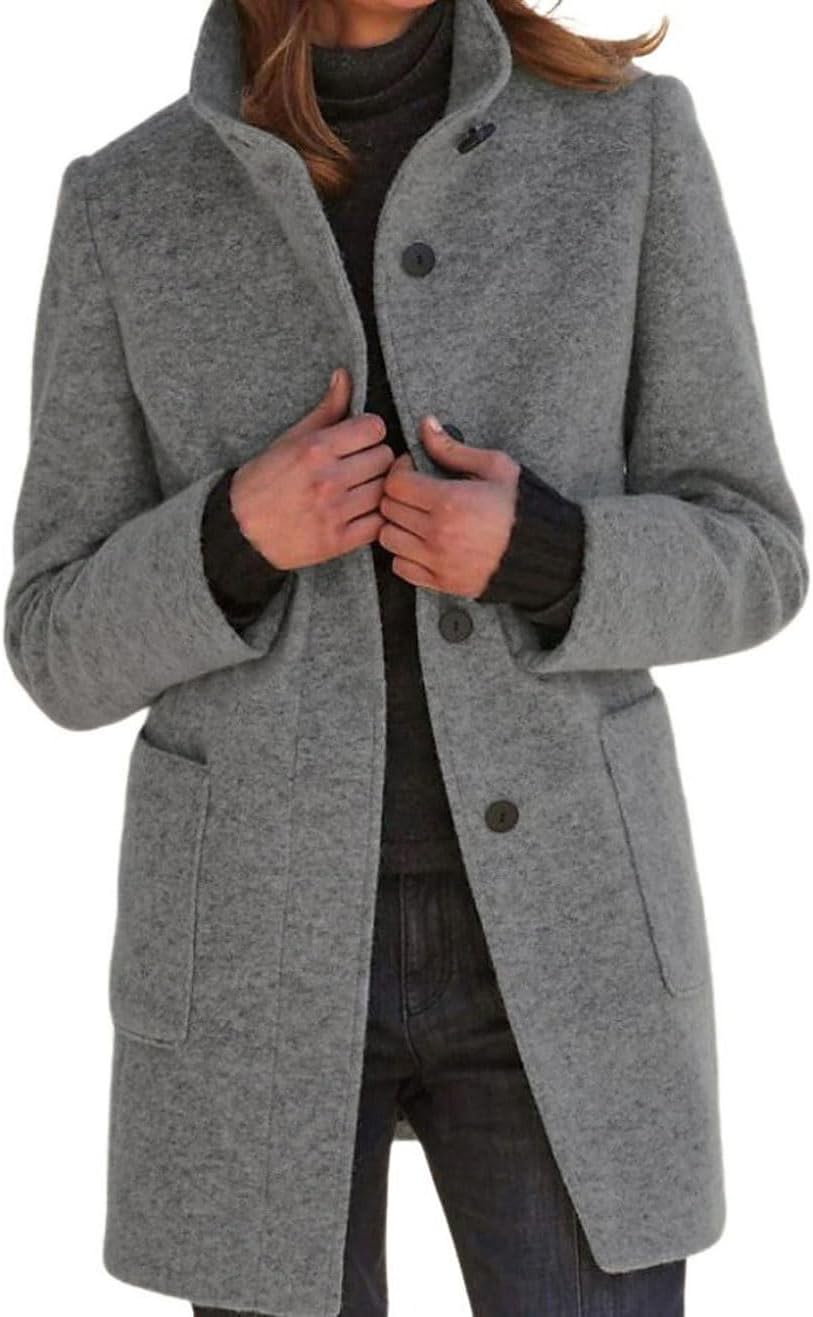Wool Blend Long Pea Coat for Women - Stylish Winter Jacket