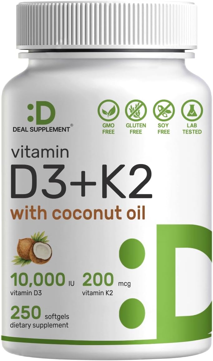 Vitamin D3 10,000 IU + K2 MK7 Softgels for Immune Health