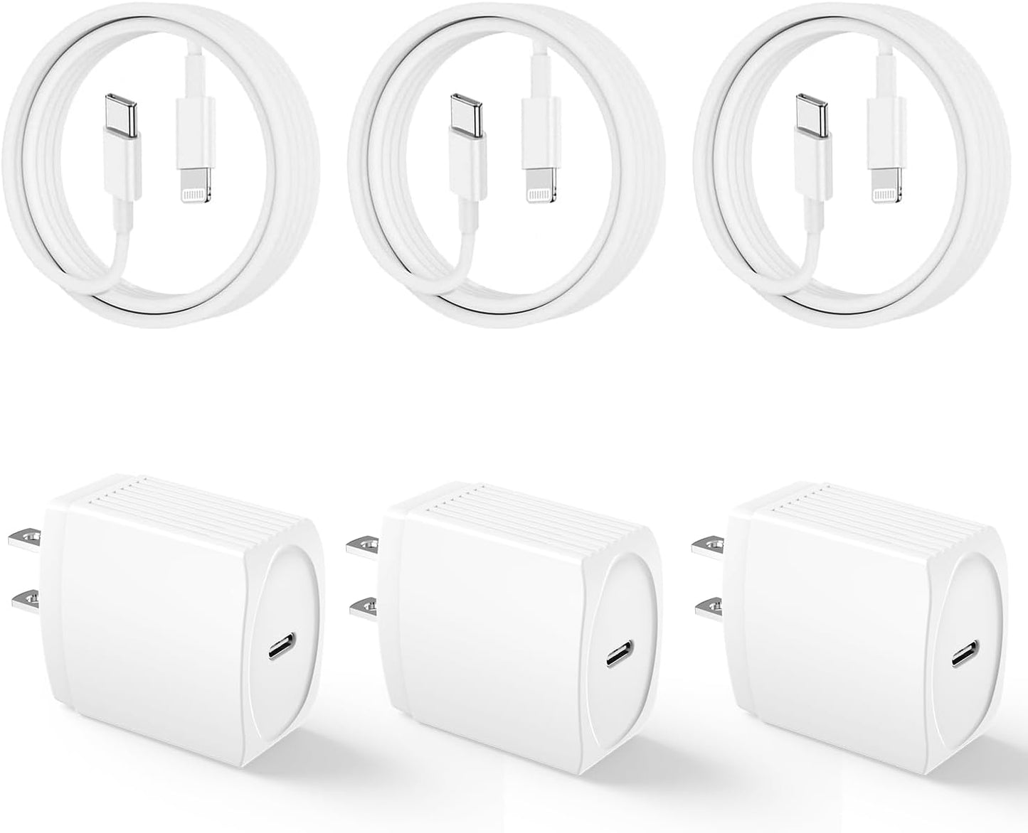 20W Fast Charger 3 Pack for iPhone iPad, MFi Certified, 10FT Cable