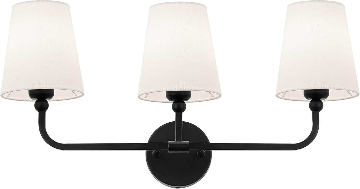 Matte Black Bathroom Light Fixtures with Flared Fabric Shade