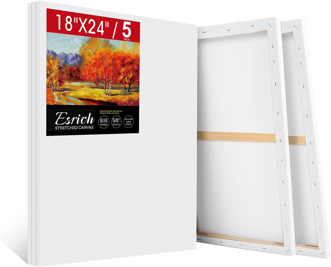 ESRICH Stretched Canvas for Painting 18x24 Inch, 5-Pack Set